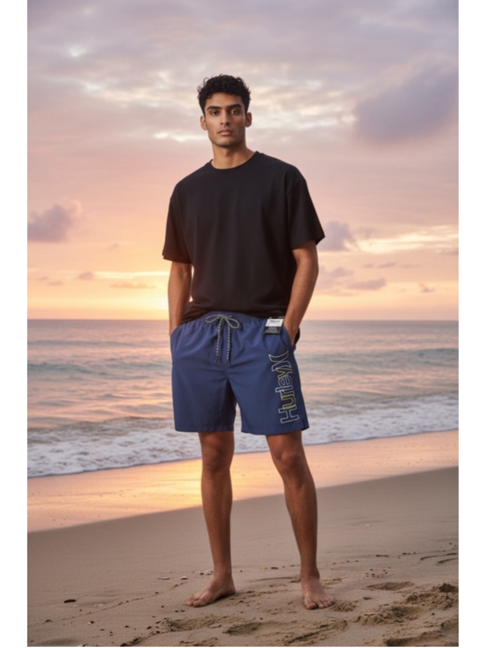 Men's Hurley Blue Swim Trunks M with White Logo